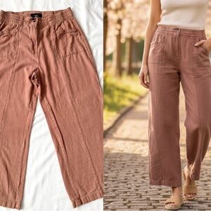 Next Rose Pink Linen Blend Wide Leg Trousers - Minimalist Quiet Luxury - size 12
